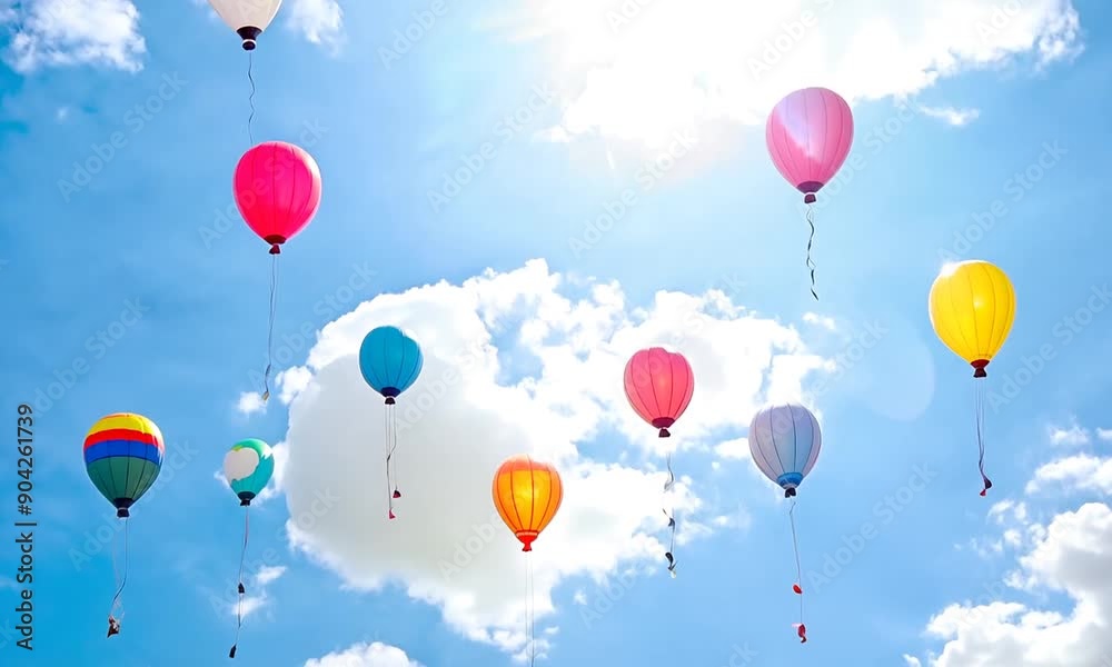 Colorful Hot Air Balloons Floating in a Blue Sky Colorful Hot Air Balloons Floating in a Blue Sky