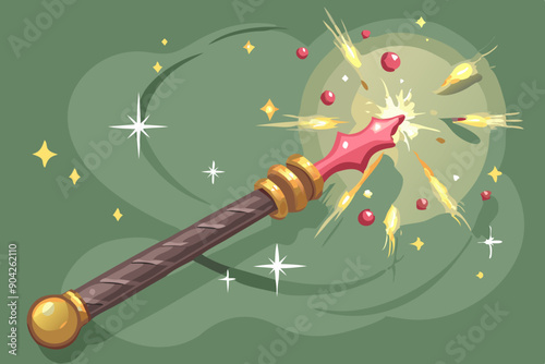 Magical wizard wand with sparkles