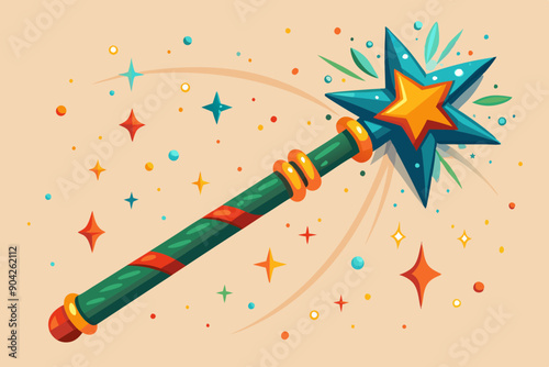 Magical wizard wand with sparkles