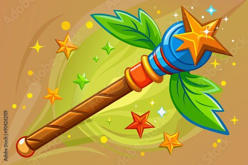 Magical wizard wand with sparkles