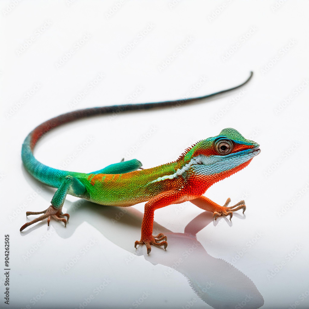 Fototapeta premium lézard, très coloré, jolie, gecko, reptiles, animal, vert, gecko, isolé, faune, nature, iguana, dragon, blanc, animal de compagnie, amphibien, sauvage, fond blanc, queue, petit, yeux, macro, salamand