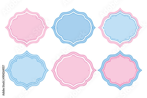 Six Pastel Blue and Pink Decorative Frames with White Outline