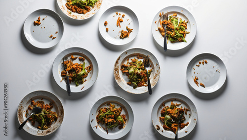 White Background with Dirty Plates and Food Remnants