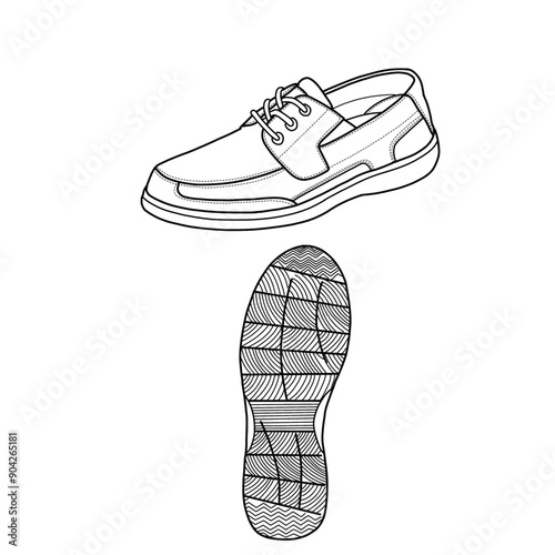 Template vector men's loafers and slip-ons casual hand-drawn collection. Suitable for your custom men's loafer shoe design. Outline vector doodle illustration, front, side, and bottom views