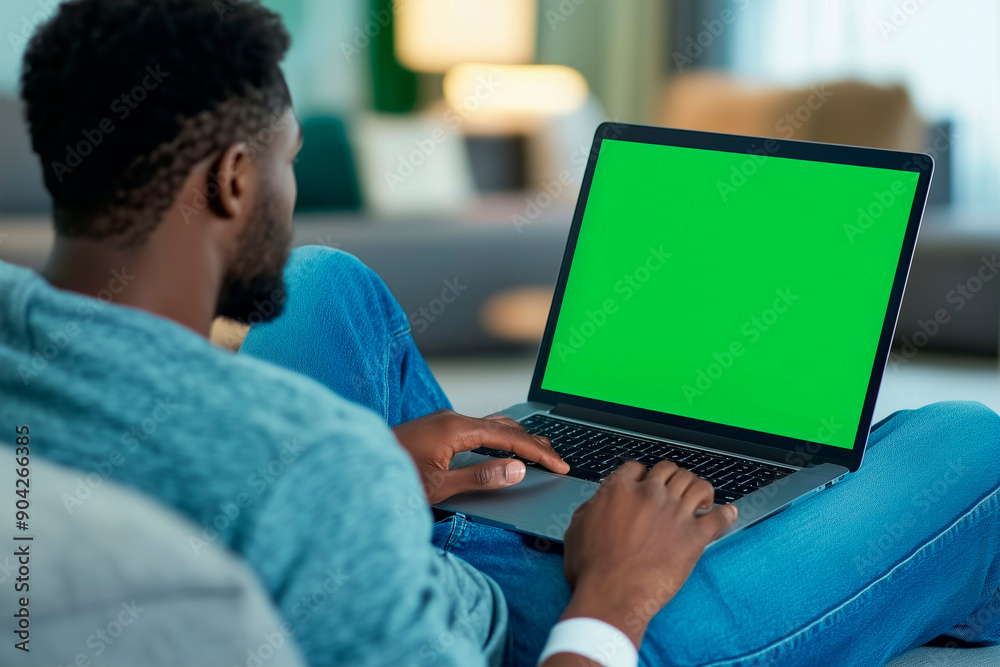 Young Man Working on Laptop in Cozy Living Room During Daytime