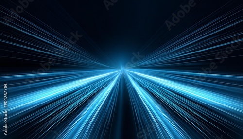 Abstract Blue wallpaper. Fast light beams on dark background. Modern futuristic backdrop. Digital vector illustration. Speed or motion concept. Virtual space technology. Cyan lines