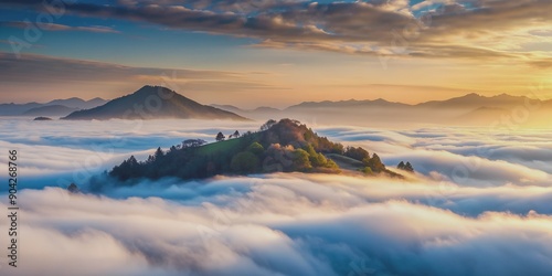 Majestic hills rise from the misty sea, surrounded by blanket of clouds AI-Generated Content, clouds, misty
