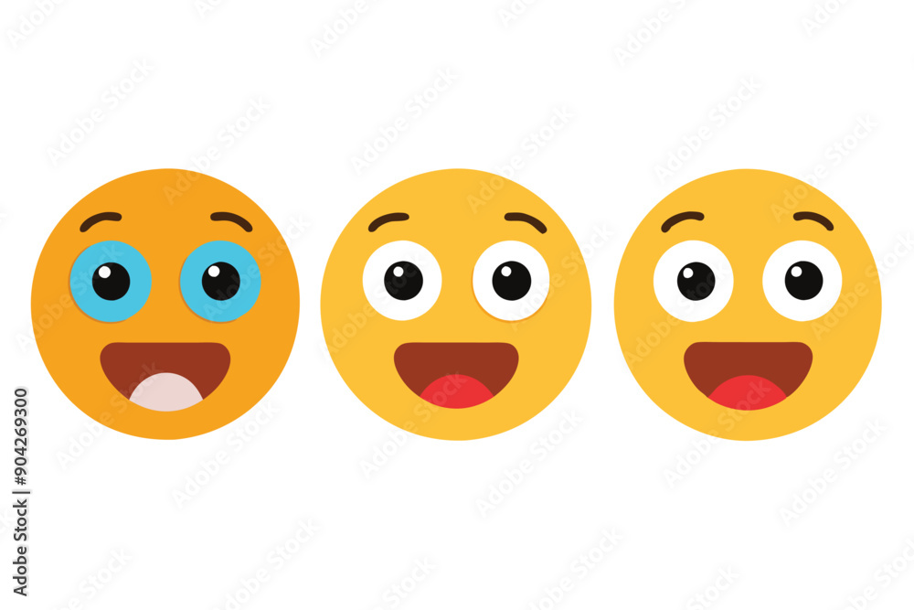 Three Yellow Emojis with Wide Eyes and Open Mouths Three Yellow Emojis with Wide Eyes and Open Mouths