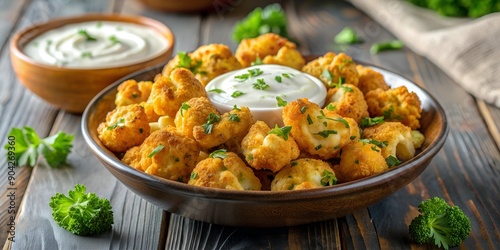 Air Fryer Cauliflower Popcorn with Soured Cream & Herb Dressing Creative AI