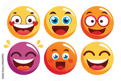 Six Colorful Emojis Expressing Joy and Laughter