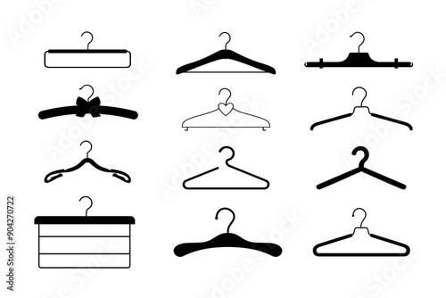 Collection of clothes hanger silhouettes isolated on white background.	

