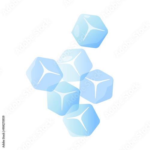 Vector transparent ice cubes isolated on white background.
