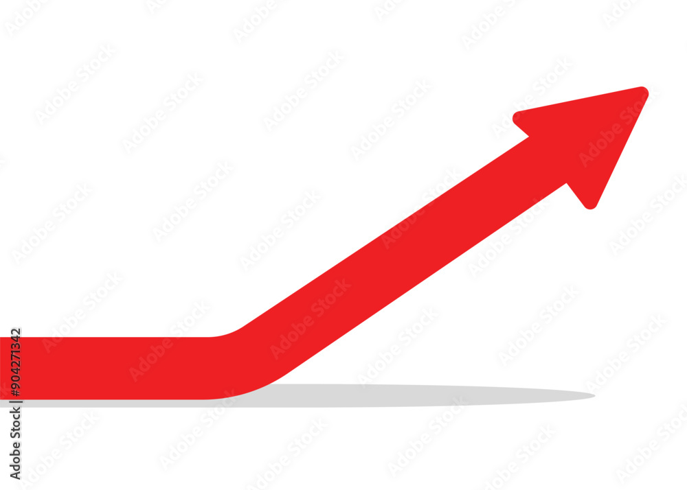 red arrow graph rise up, with shadow, go to the top, represent trading profits and business growth red arrow graph rise up, with shadow, go to the top, represent trading profits and business growth