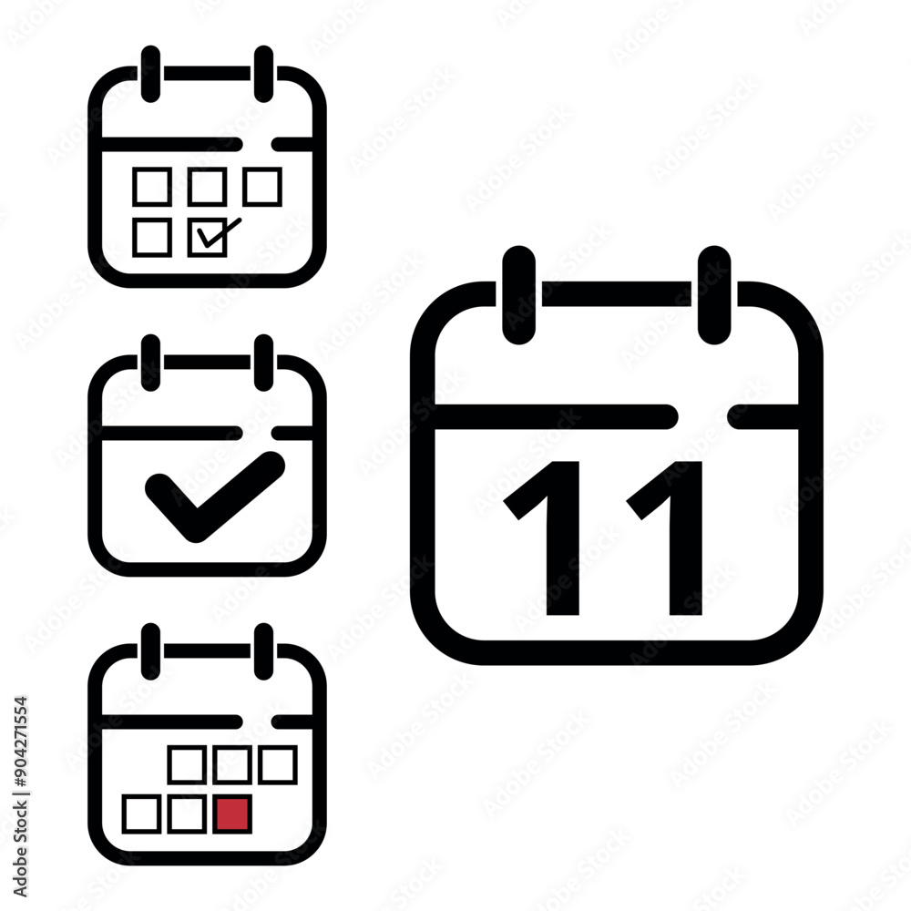 Collection of simple calendar icons of different designs, calendar icon with specific day marked for websites and graphic resources, day 11. Collection of simple calendar icons of different designs, calendar icon with specific day marked for websites and graphic resources, day 11.