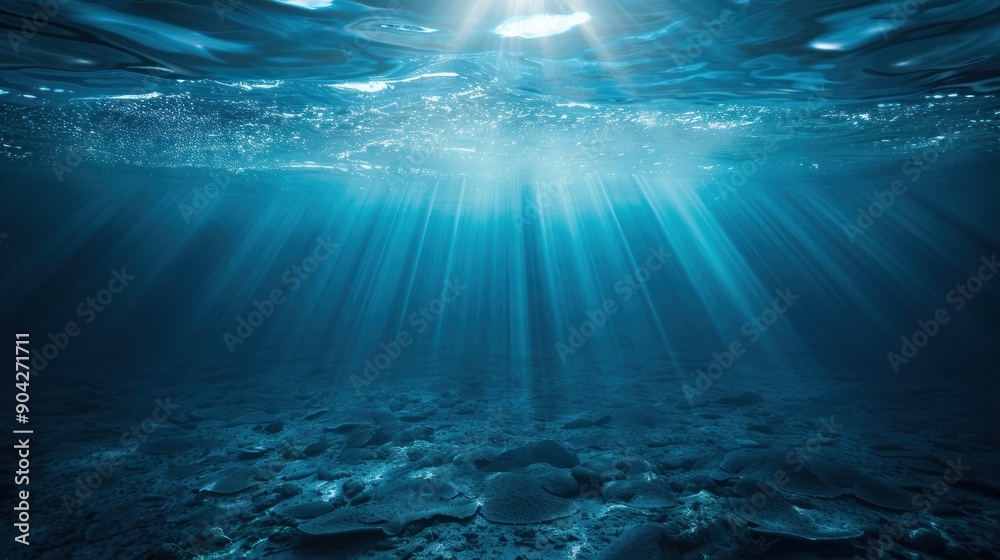 Obraz premium Underwater Sunlight Beams through Ocean.