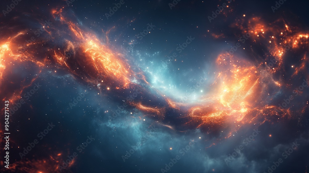 Fototapeta premium Bright galactic clouds and stars in a vivid cosmic scene with glowing clouds and dust.