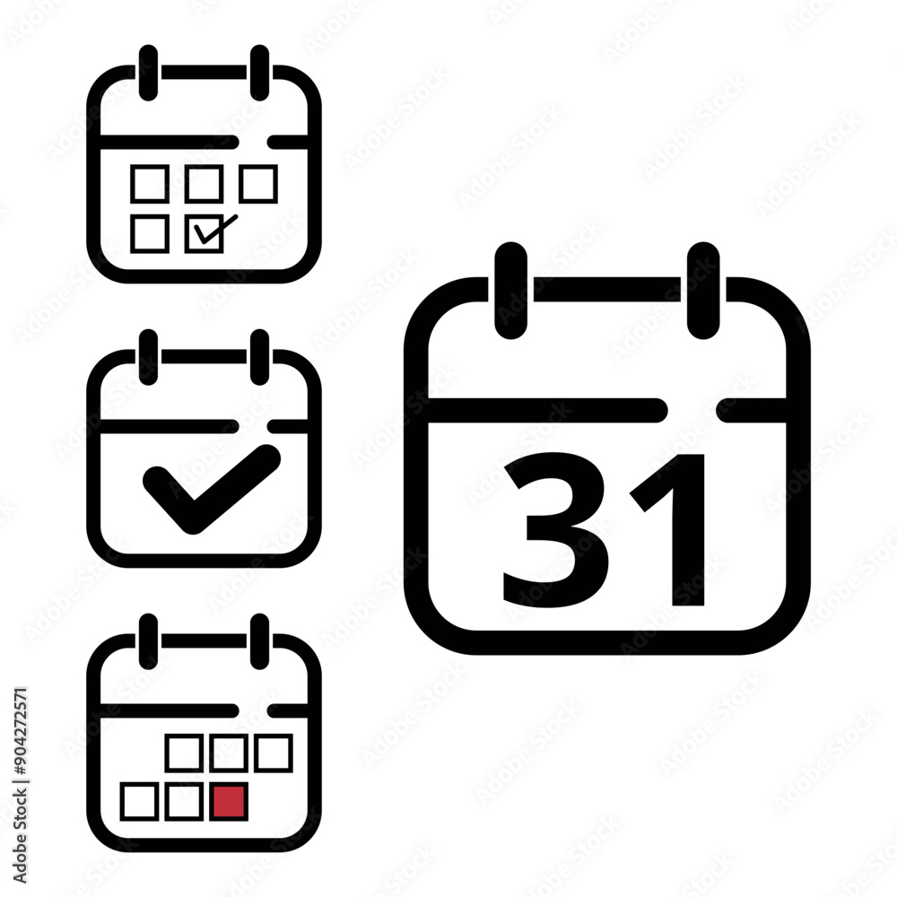 Collection of simple calendar icons of different designs, calendar icon with specific day marked for websites and graphic resources, day 30. Collection of simple calendar icons of different designs, calendar icon with specific day marked for websites and graphic resources, day 30.