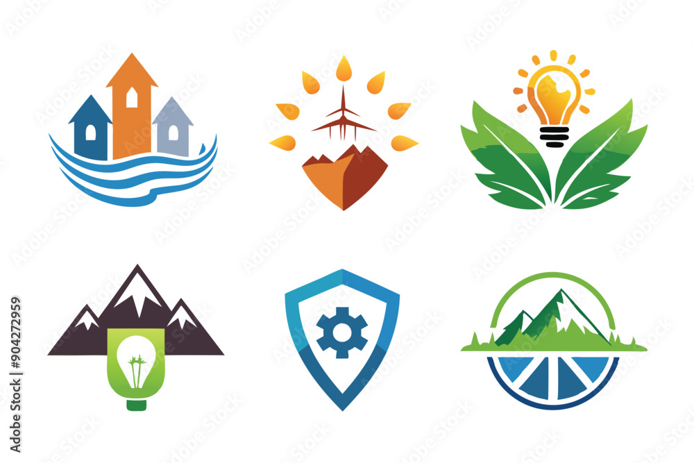 Set of abstract colorful logo designs with natural and technological elements Set of abstract colorful logo designs with natural and technological elements