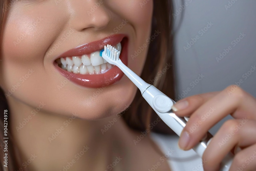 Close-up Photograph of Individual Using Electric Toothbrush to Brush Teeth Close-up Photograph of Individual Using Electric Toothbrush to Brush Teeth