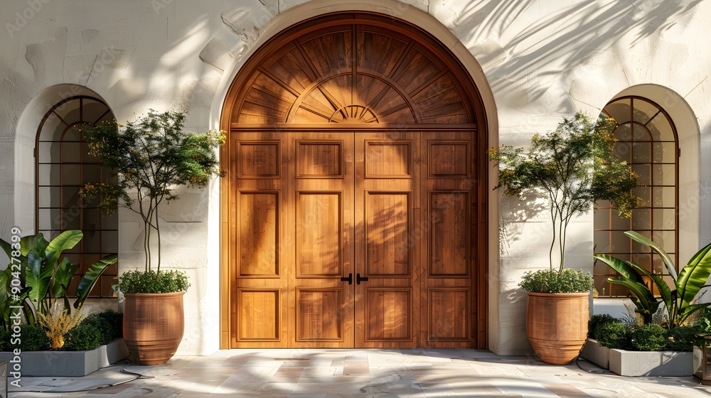 Extravagant villa with large wooden doors and arched windows. Extravagant villa with large wooden doors and arched windows.