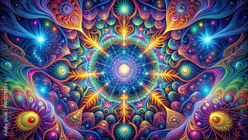 A psychedelic, trippy DMT state of mind portrayed through colorful visuals , psychedelic, trippy, DMT