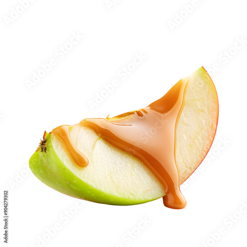 Caramel drizzle on apple slice