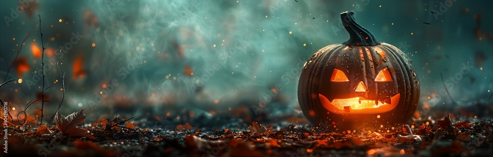 Fototapeta premium a pumpkin with glowing eyes