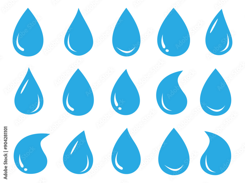 Water drop shape. Blue water drops set. Water or oil drop. Flat style Isolated on white background - stock vector. Water drop shape. Blue water drops set. Water or oil drop. Flat style Isolated on white background - stock vector.