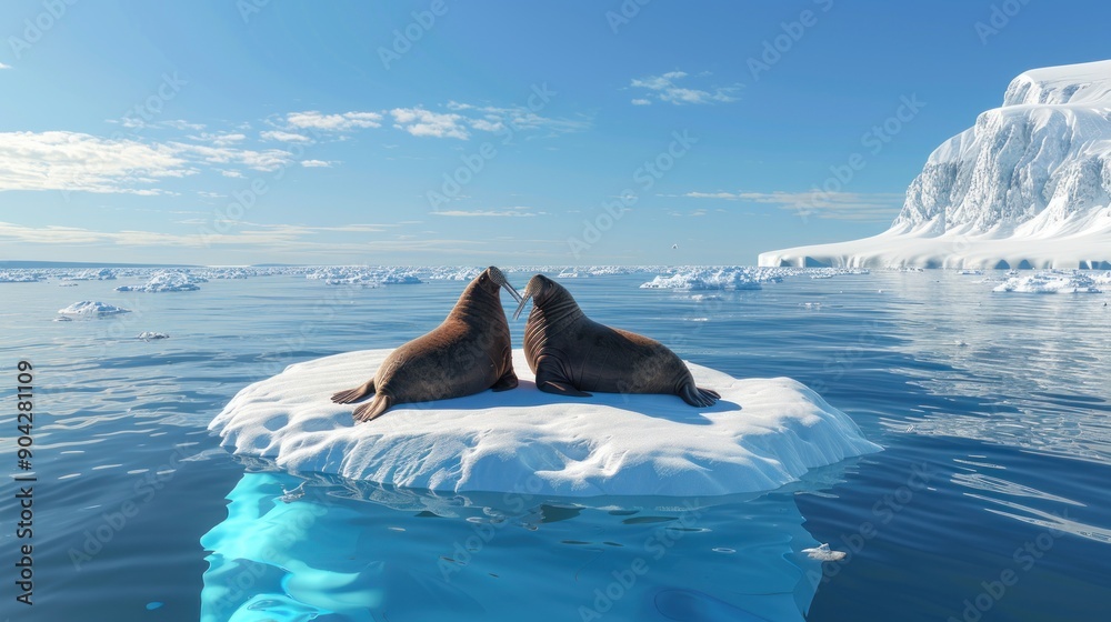 Fototapeta premium Walruses on an Ice Floe in the Arctic.