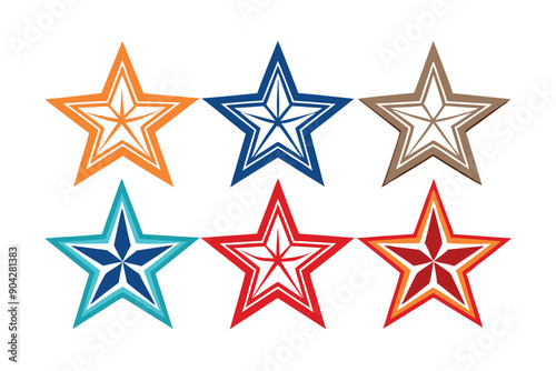 Six Colorful Starburst Shapes with White Center