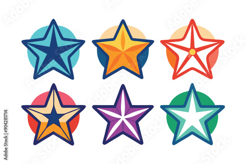 Wallpaper Mural Six Colorful Stars with Rounded Edges and Different Fill Patterns Torontodigital.ca