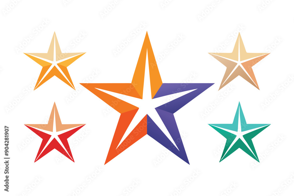 Five Multicolored Stars with White Inner Lines Five Multicolored Stars with White Inner Lines