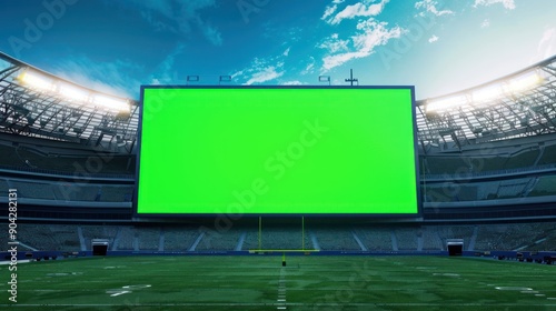 Green screen blank display panel monitor billboard big football stadium background wallpaper AI generated image photo