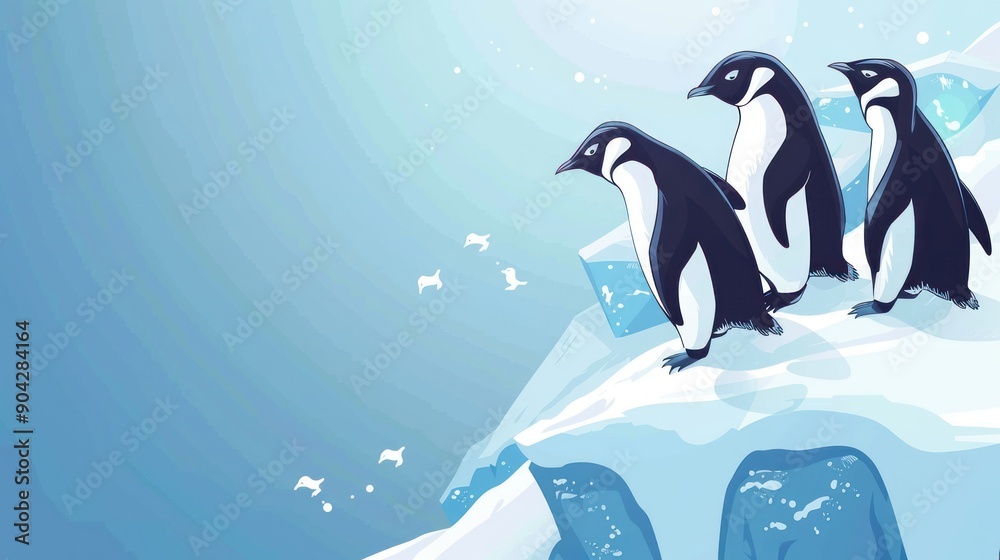 Obraz premium Three Penguins on Iceberg.