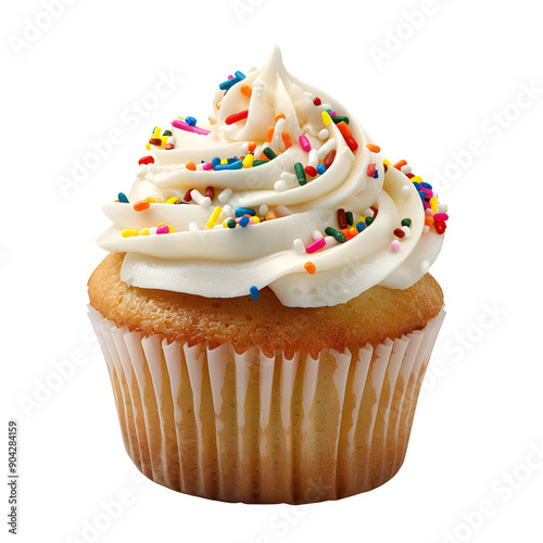 Delectable vanilla cupcake with sprinkles on transparent background