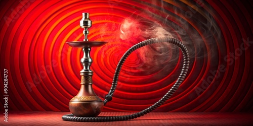 hookah infused with the flavor of coconut charcoal on vibrant red spiral background AI-Generated Content, red photo