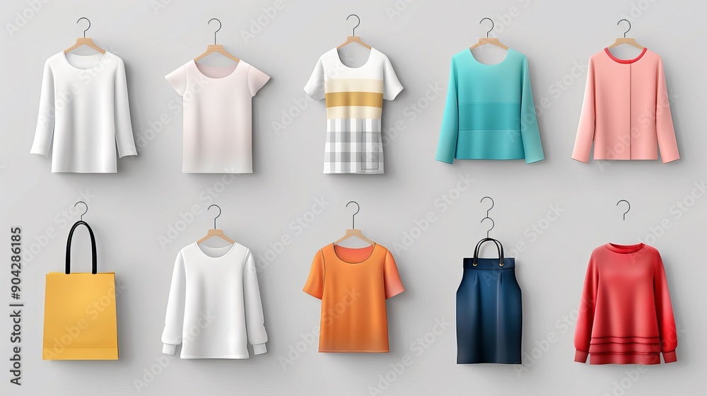 A white shirt, sunglasses, and a hat are hanging on a hanger A white shirt, sunglasses, and a hat are hanging on a hanger