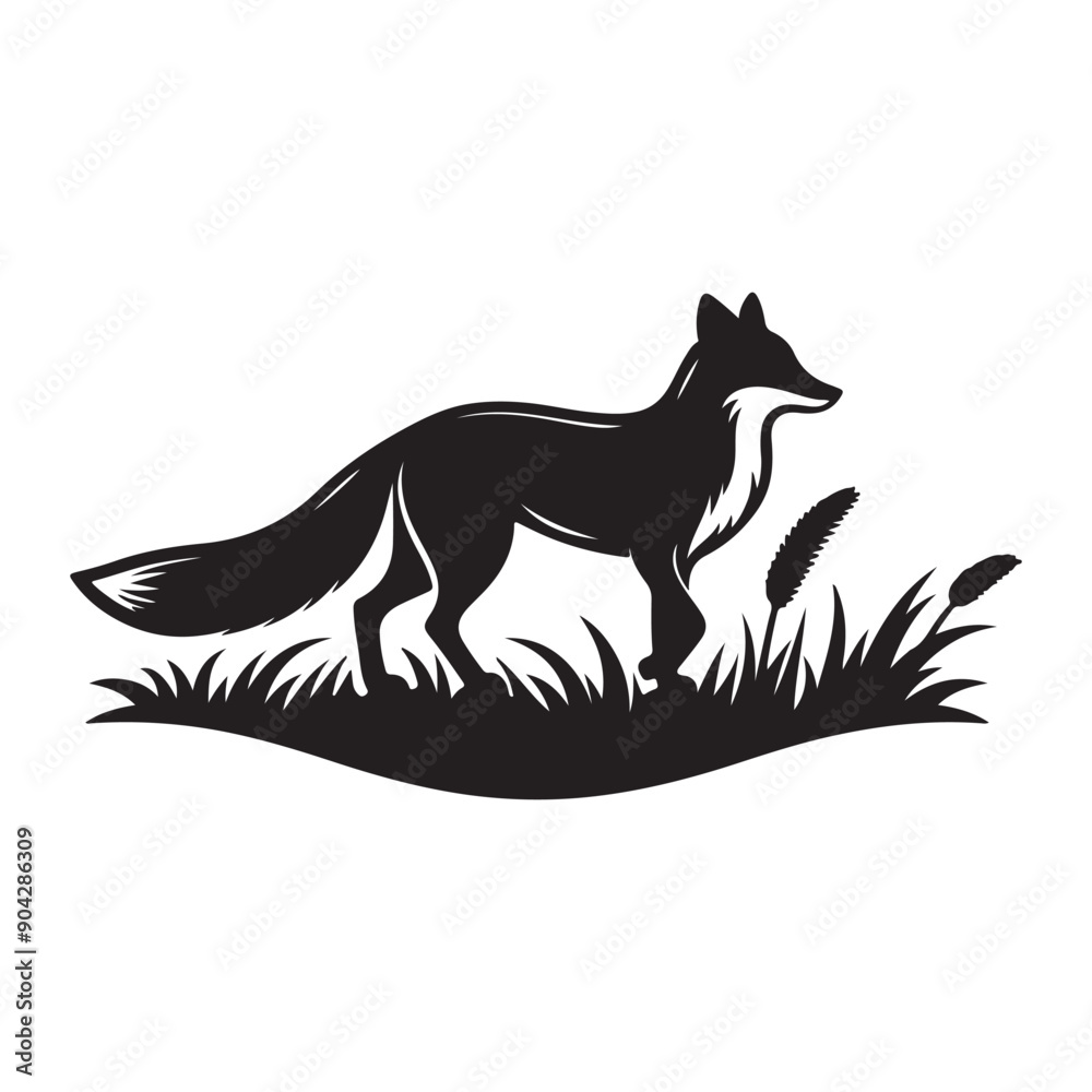 A fox silhouette vector art style on white background A fox silhouette vector art style on white background