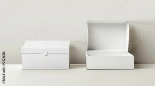 Blank white paper box design on a white table mockup material background wallpaper AI generated image