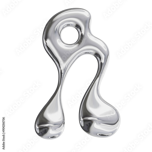 3D Font Y2K Liquid Metallic Chrome Letter A 
