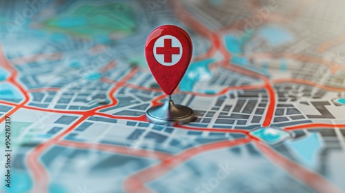 Medical Location Pin on City Map