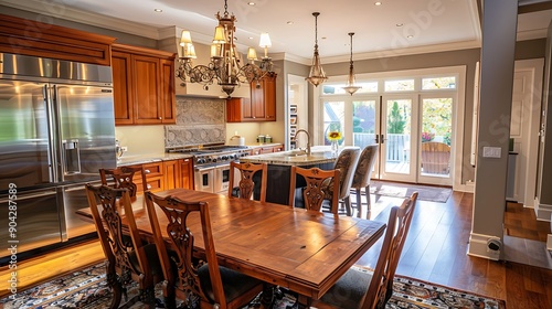 Gorgeous frig in the dining room and kitchen