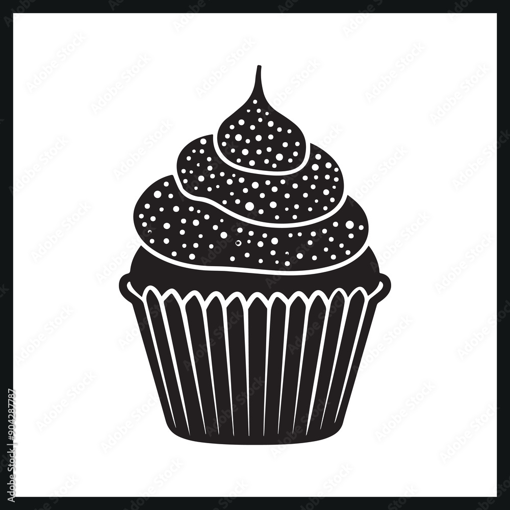 Chocolate cupcake with sprinkles silhouette . dessert muffin icon Chocolate cupcake with sprinkles silhouette . dessert muffin icon