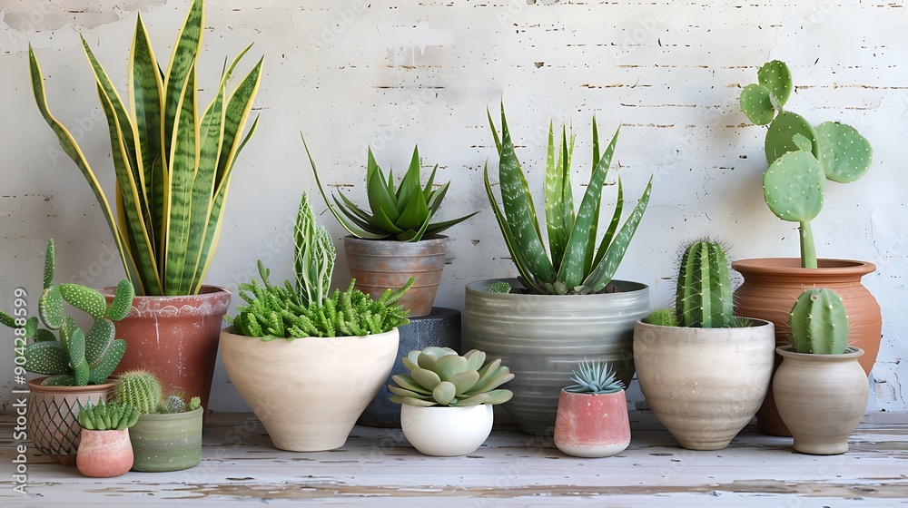 Fototapeta premium Gorgeous indoor potted plants in vintage containers