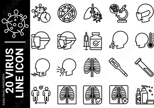 20 virus line icon, black and white