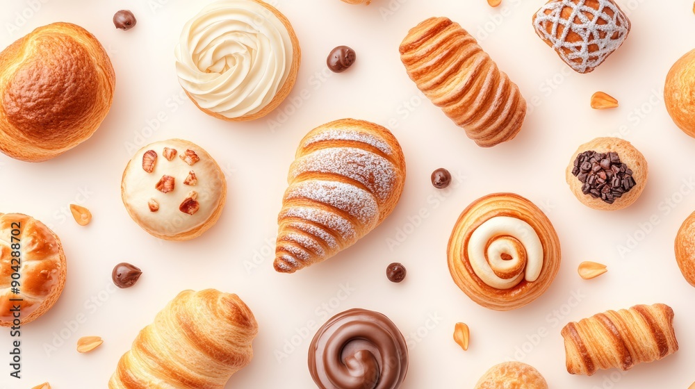 Bakery delights, colorful pastries on table, flat design illustration, high-resolution photo, realistic photo, hyper realistic Bakery delights, colorful pastries on table, flat design illustration, high-resolution photo, realistic photo, hyper realistic
