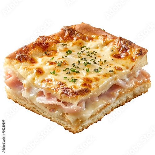 Cheesy ham and cheese croque monsieur slice photo