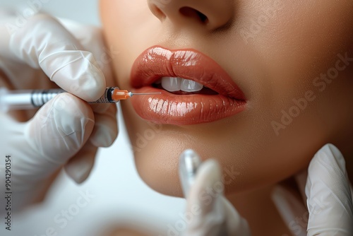 Close-up view of a cosmetic procedure enhancing lip volume, showcasing the beauty of modern aesthetic treatments. photo