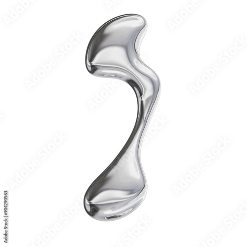 3D Font Y2K Liquid Metallic Chrome Letter I 