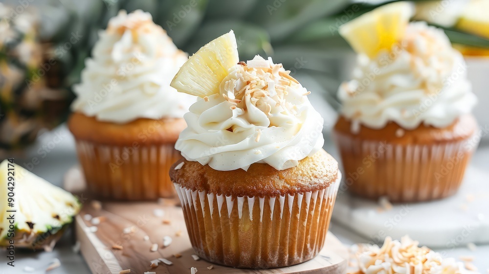 Delicious Pineapple Cupcakes with Coconut Flakes Delicious Pineapple Cupcakes with Coconut Flakes